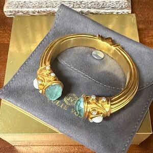 Julie Vos Cannes Cuff iridescent, aquamarine blue Elegant Gold Bracelet